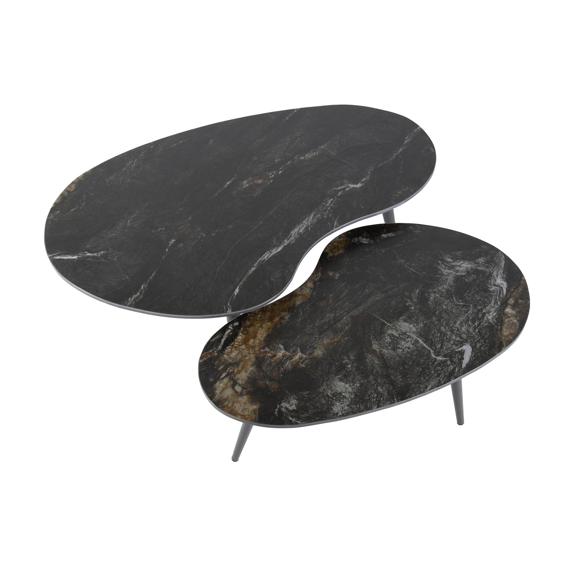 Fossira niervormige salontafel van zwart fossiel keramiek - set van 2