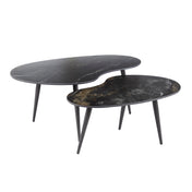 Fossira niervormige salontafel van zwart fossiel keramiek - set van 2