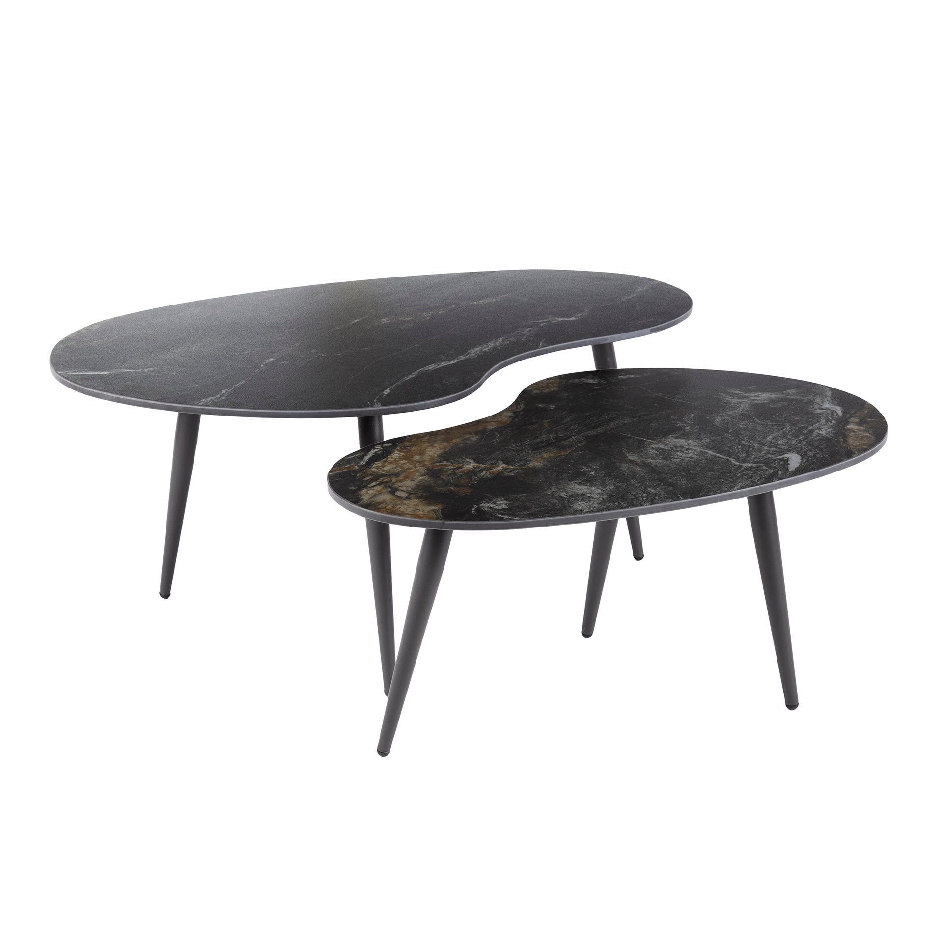 Fossira niervormige salontafel van zwart fossiel keramiek - set van 2
