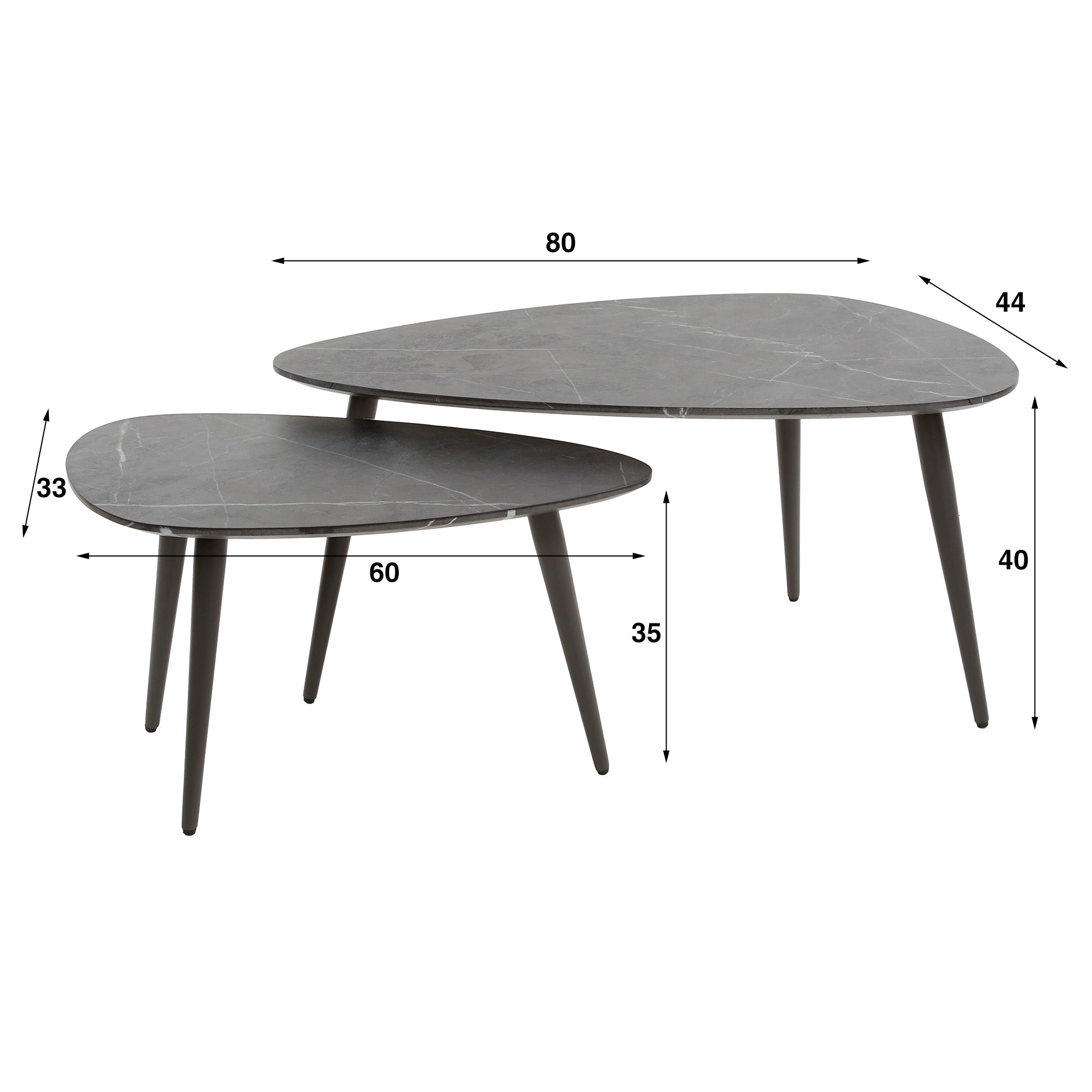 Orvian grafiet melamine peervormige salontafel - set van 2