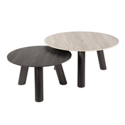 Aureto zwartgrijze travertin keramische ronde salontafel - set van 2