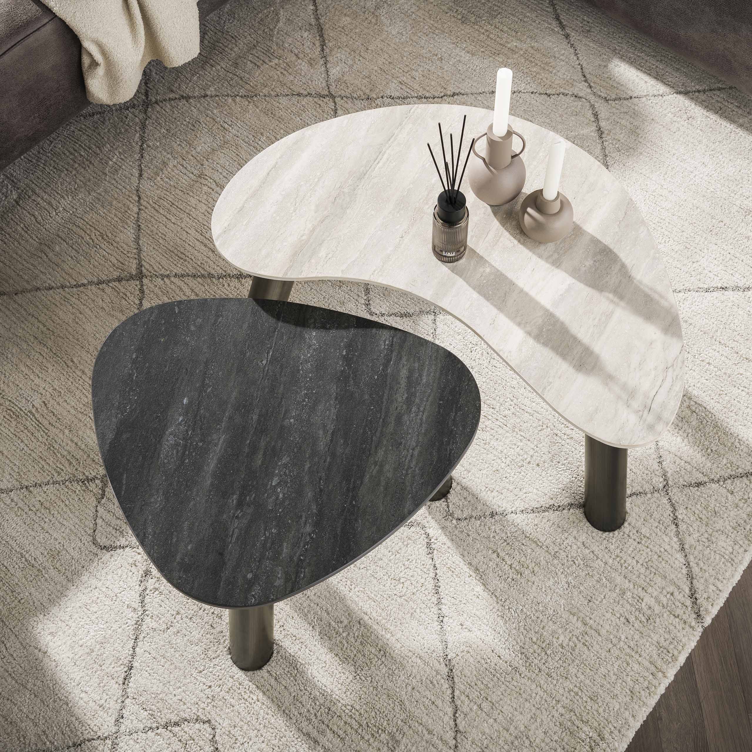 Aureto zwartgrijze travertin keramische organische salontafel - set van 2