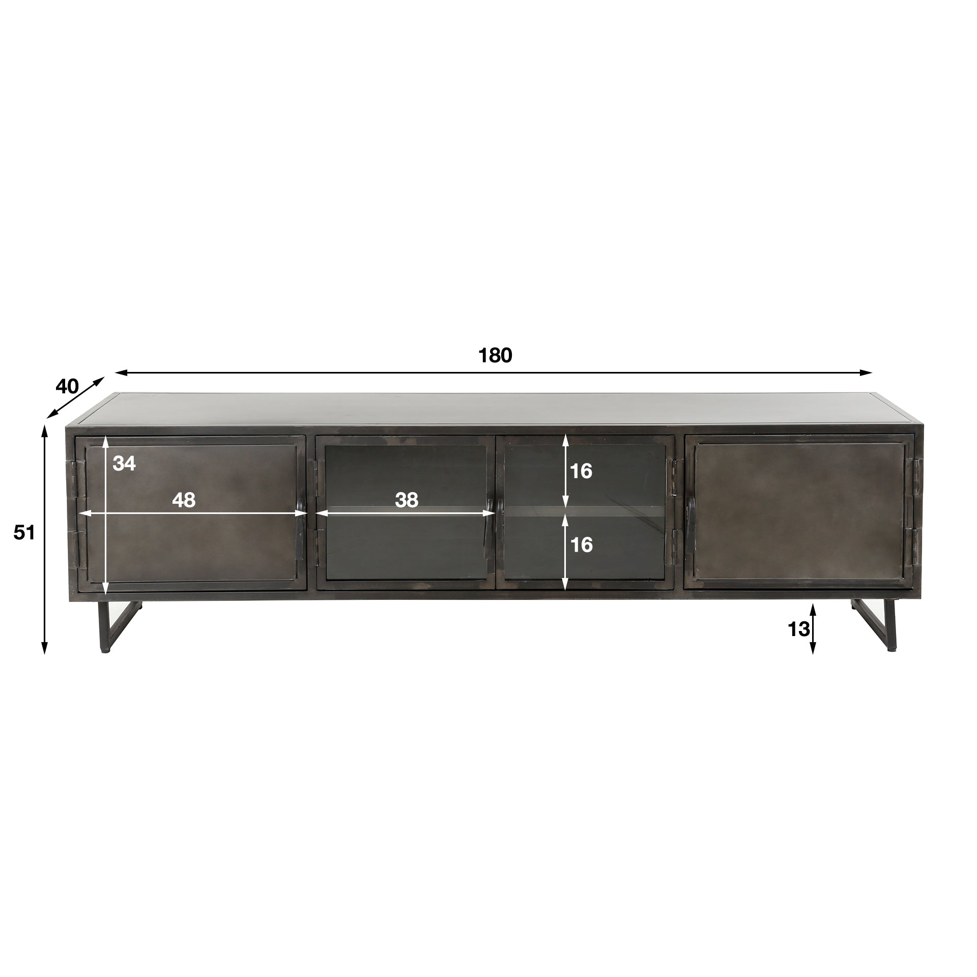 Elira zwart tv-meubel met 4 deuren - 180 cm