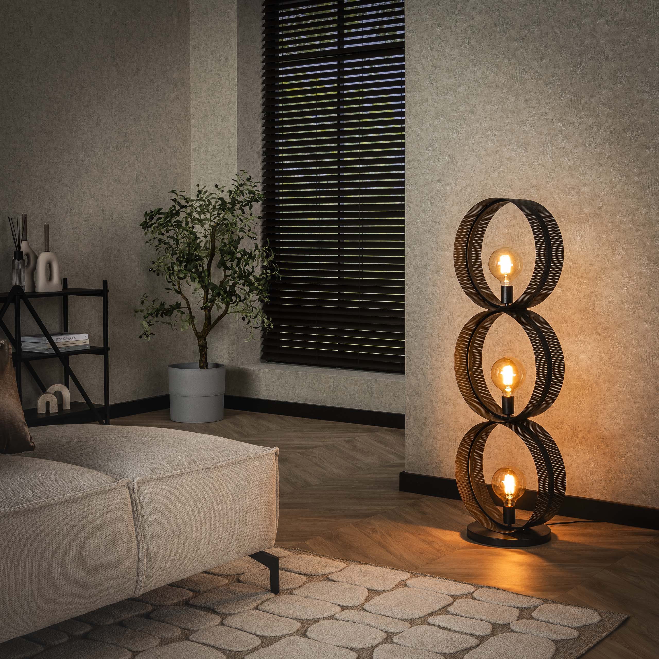 Rinara gaas 3-lichts - houtskool vloerlamp