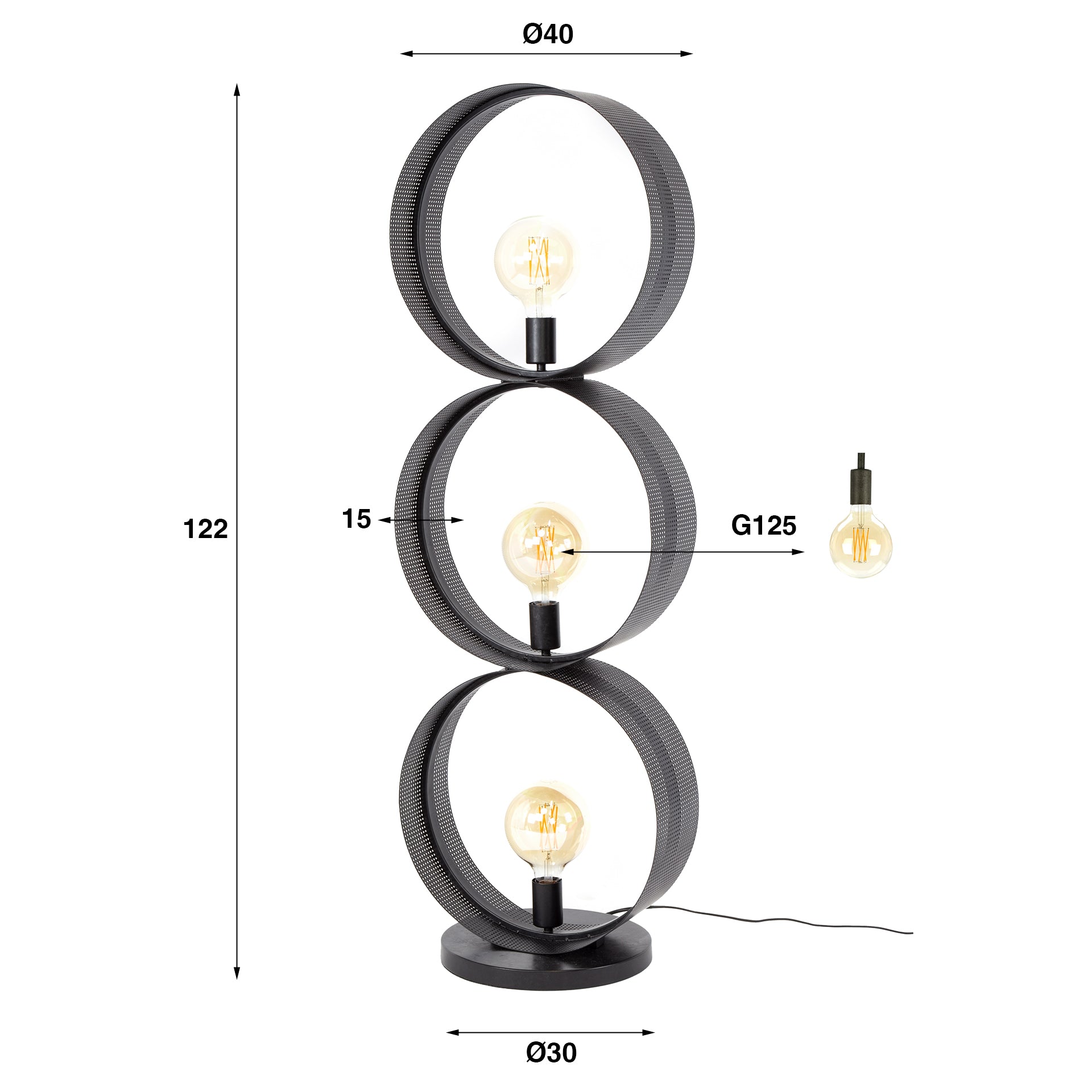 Rinara gaas 3-lichts - houtskool vloerlamp