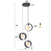 Rinara Mesh gelaagde hanglamp met 3 lichtpunten - Antraciet