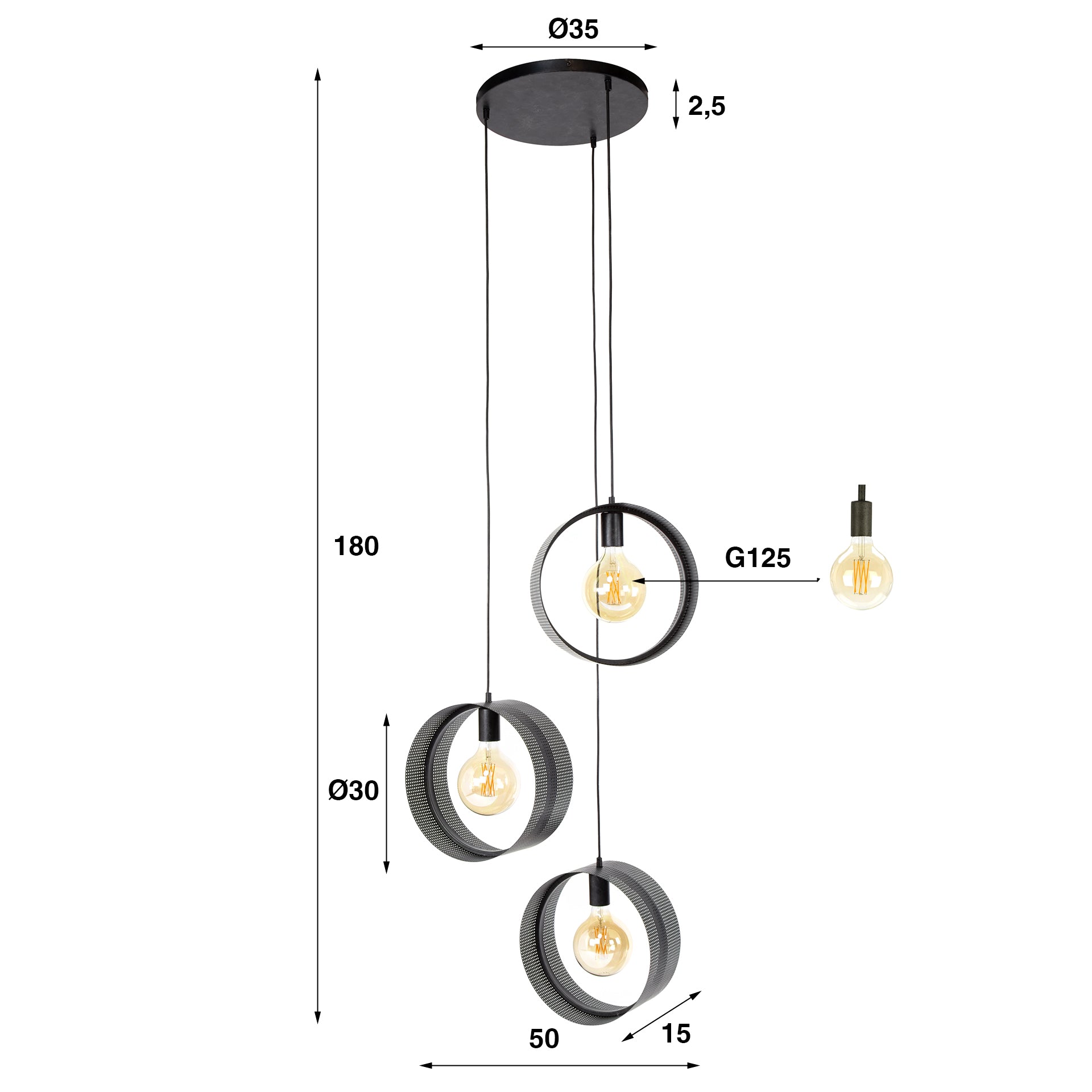 Rinara Mesh gelaagde hanglamp met 3 lichtpunten - Antraciet