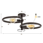 Pebira artic zwarte plafondlamp met 2 lichtpunten