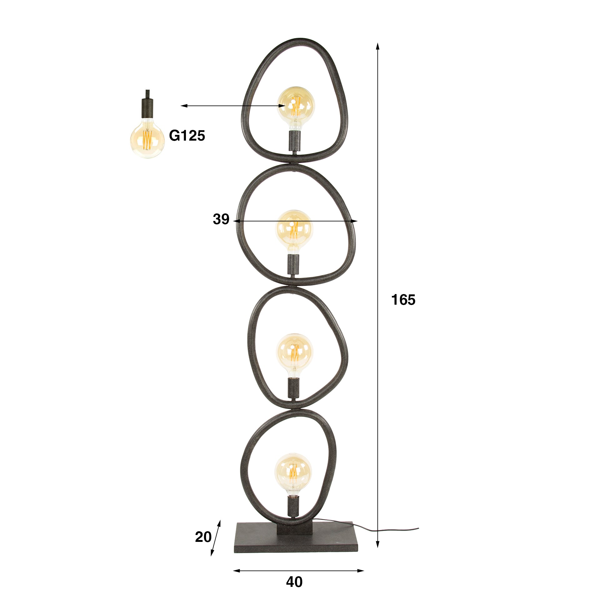 Pebora vloerlamp met 4 lichtpunten - artic zwart