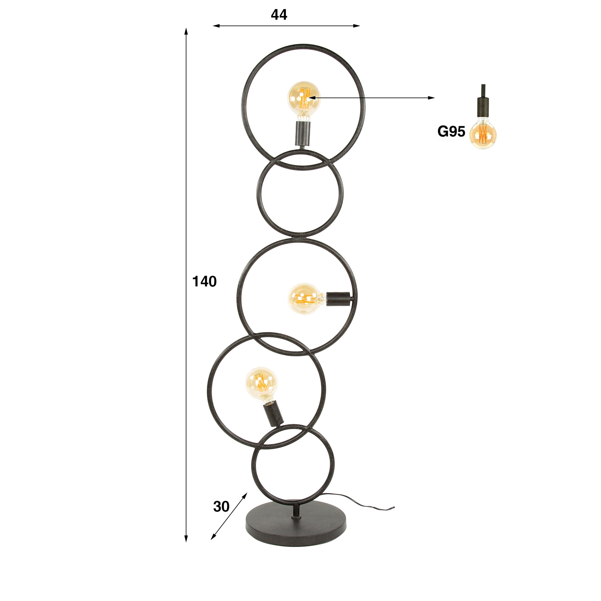 Loopra 3-lichts - artic zwart vloerlamp