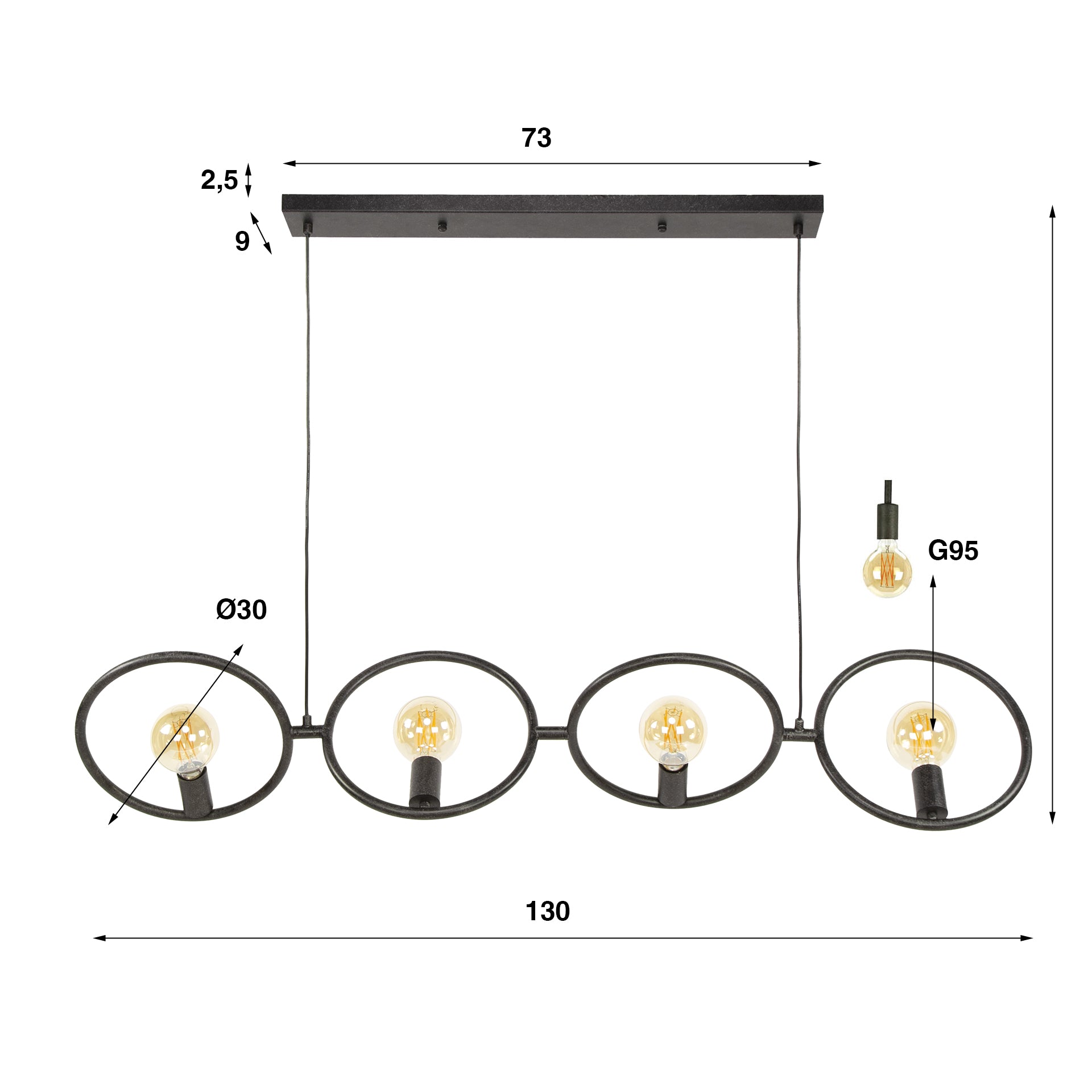 Loopra 4-lichts - Artic zwarte hanglamp
