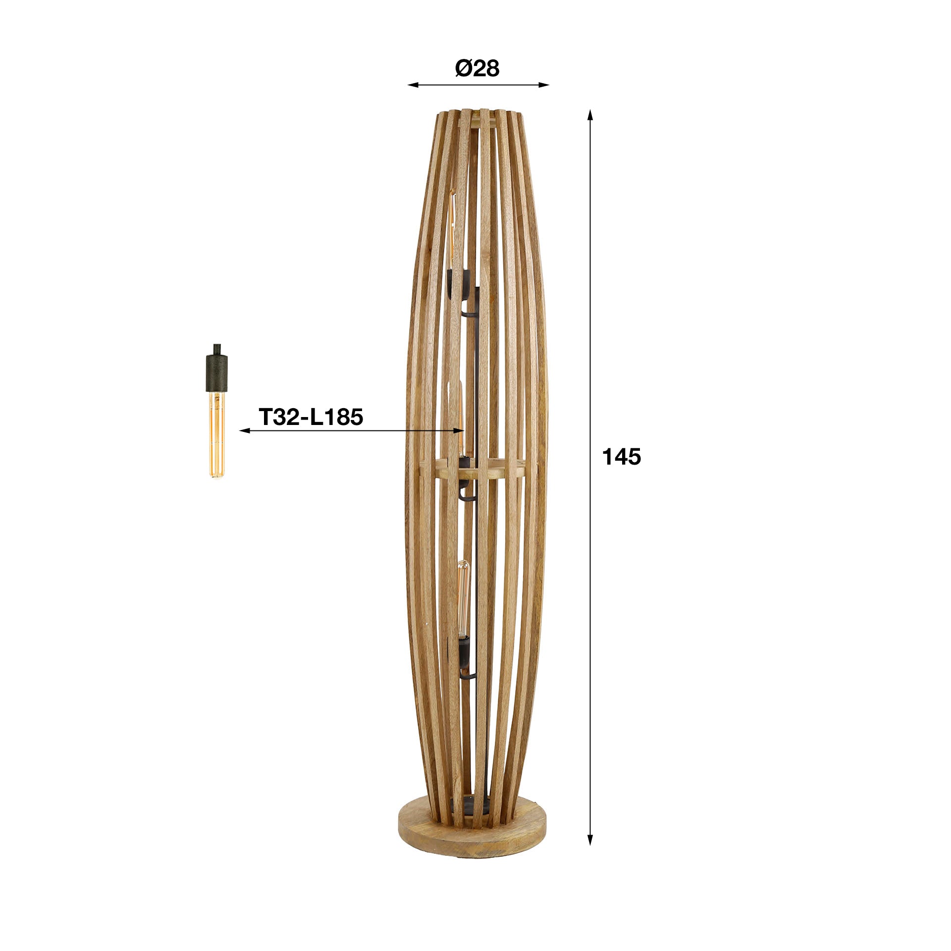 Orbira L 3-lichts - massief mangohouten vloerlamp