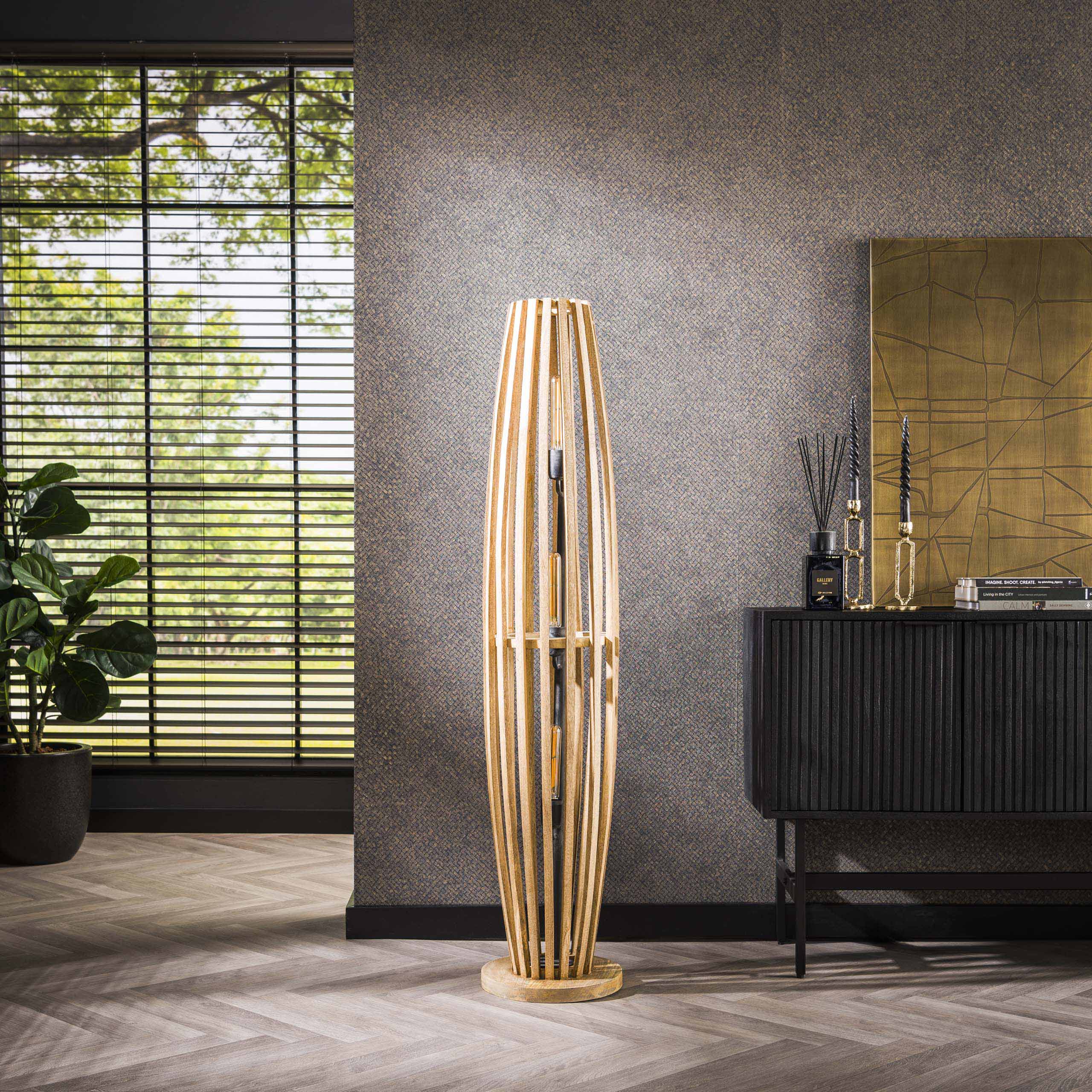 Orbira L 3-lichts - massief mangohouten vloerlamp