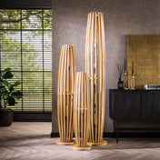 Orbira L 3-lichts - massief mangohouten vloerlamp