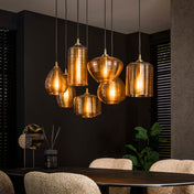 Strava Horizontaal 4+3-licht - Hanglamp van amberkleurig glas