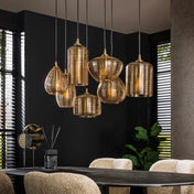Strava Horizontaal 4+3-licht - Hanglamp van amberkleurig glas