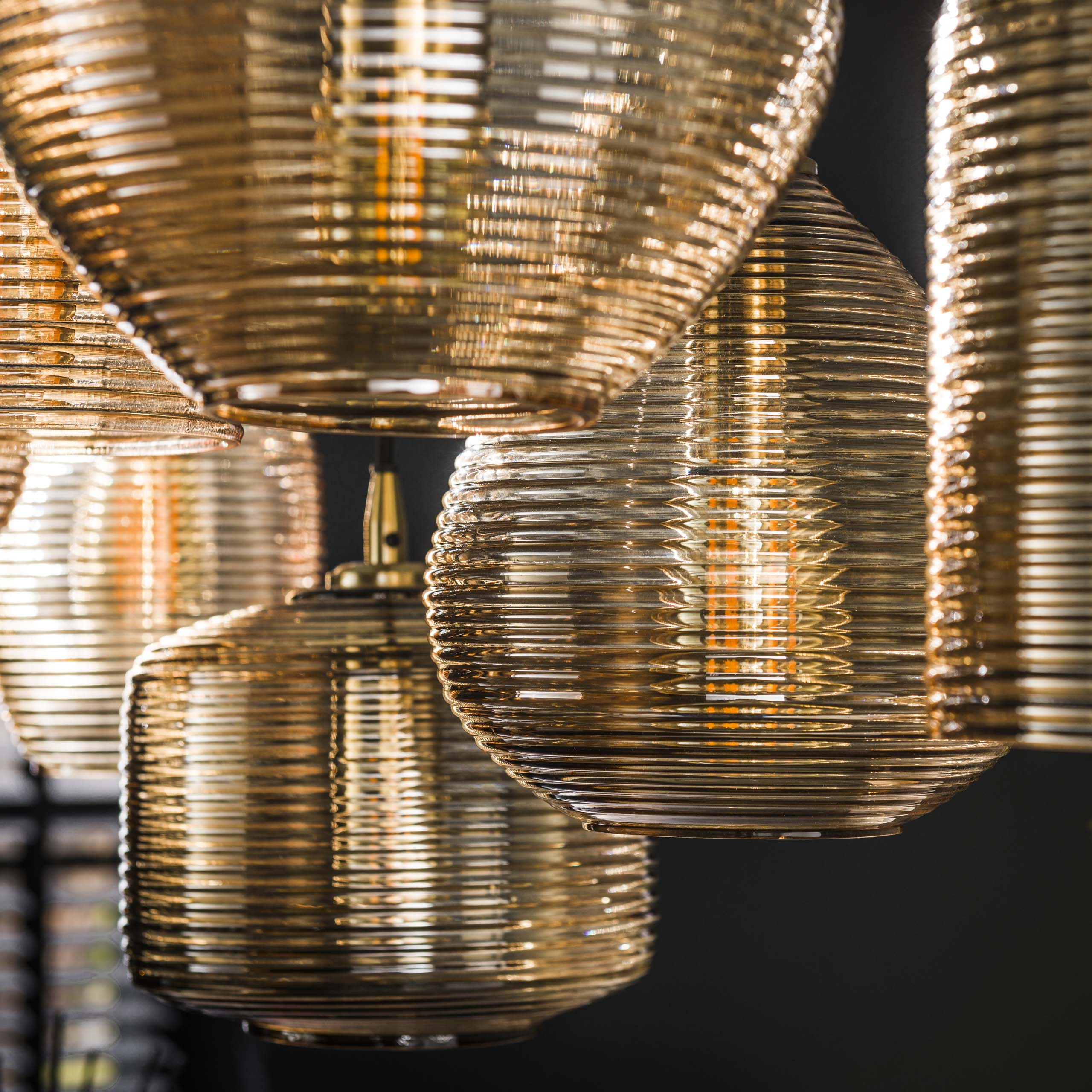 Strava Horizontaal 4+3-licht - Hanglamp van amberkleurig glas