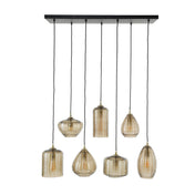 Strava Horizontaal 4+3-licht - Hanglamp van amberkleurig glas