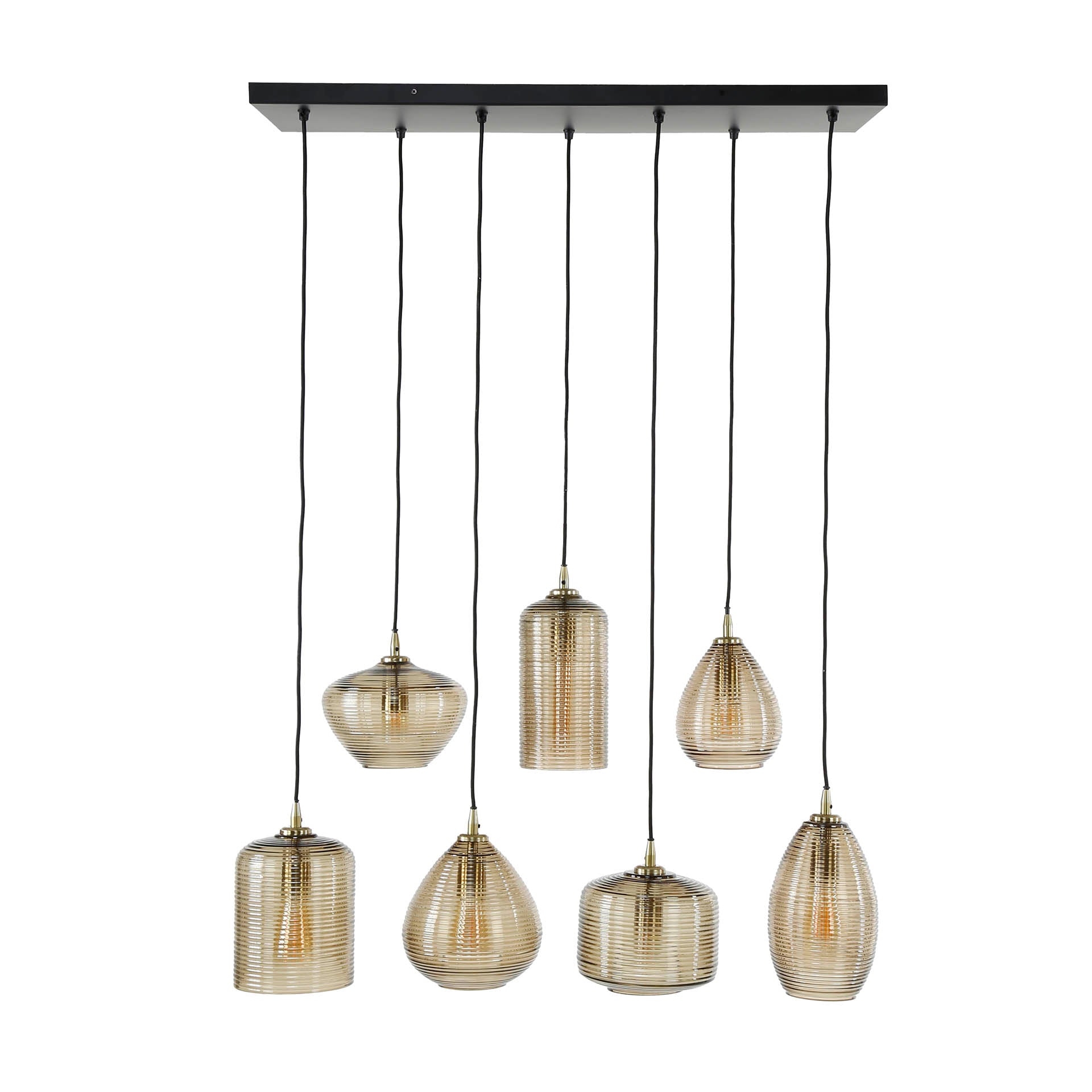 Strava Horizontaal 4+3-licht - Hanglamp van amberkleurig glas
