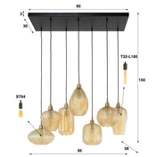 Varion 4+3-licht - Amberkleurige glazen hanglamp