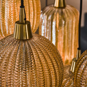 Varion 4+3-licht - Amberkleurige glazen hanglamp