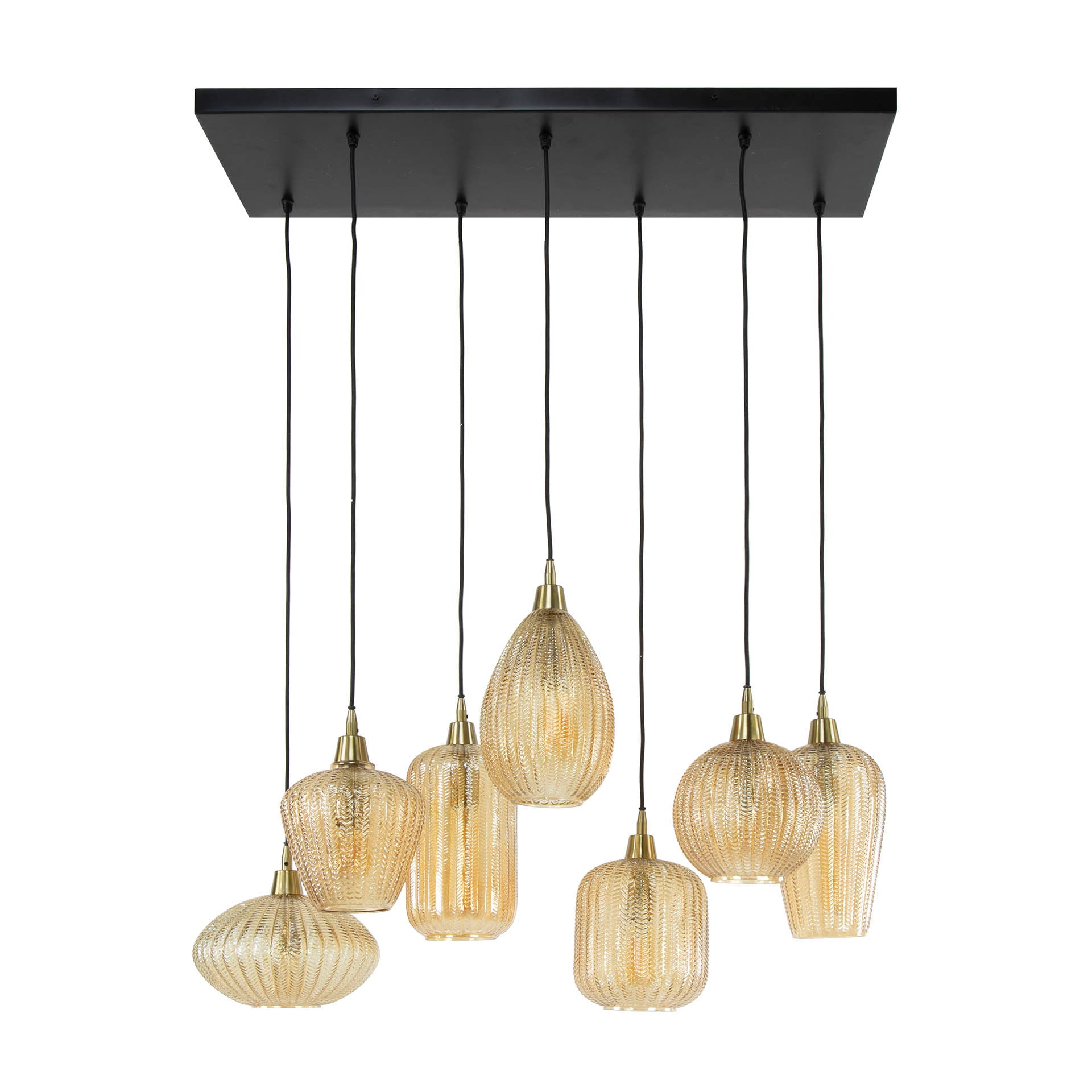 Varion 4+3-licht - Amberkleurige glazen hanglamp