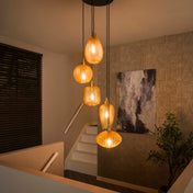 Varion 5-lichts in lagen - Amberkleurige glazen hanglamp