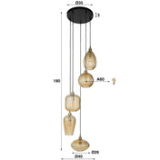Varion 5-lichts in lagen - Amberkleurige glazen hanglamp