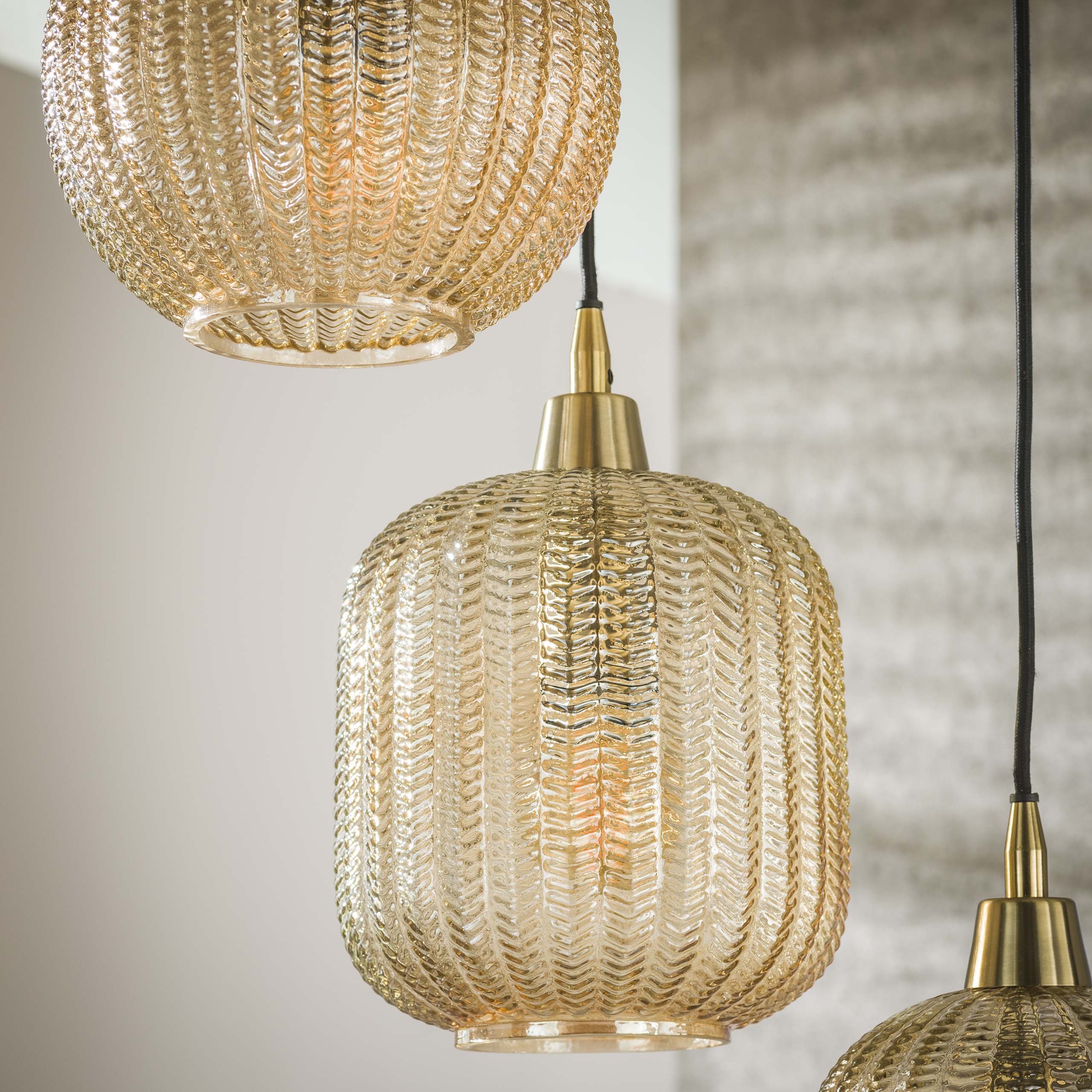 Varion 5-lichts in lagen - Amberkleurige glazen hanglamp