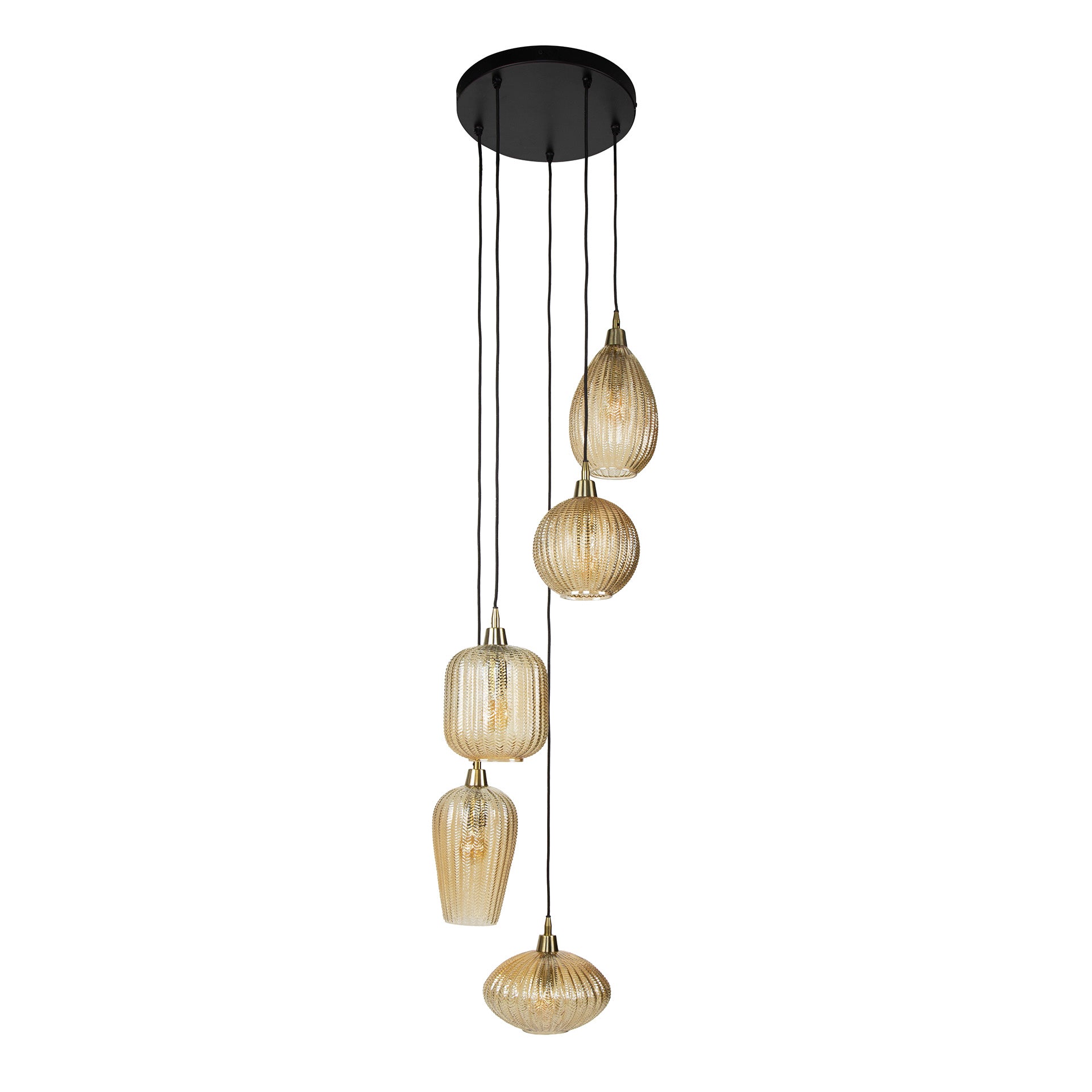 Varion 5-lichts in lagen - Amberkleurige glazen hanglamp