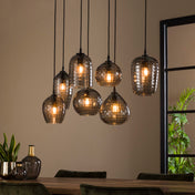 Hexara 4+3-licht - Rookgrijs glazen hanglamp