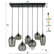 Hexara 4+3-licht - Rookgrijs glazen hanglamp