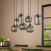Hexara 4+3-licht - Rookgrijs glazen hanglamp