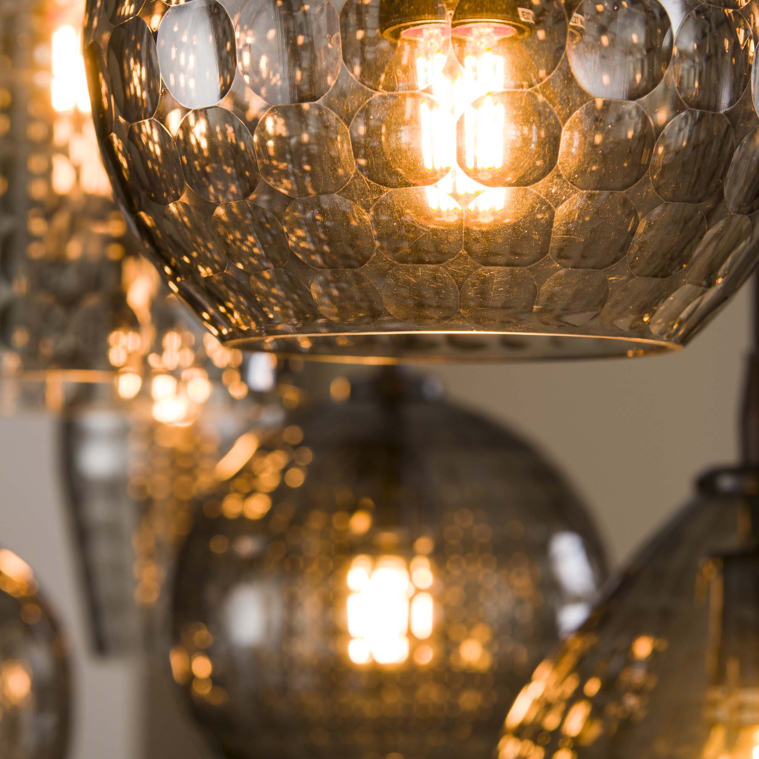 Hexara 4+3-licht - Rookgrijs glazen hanglamp