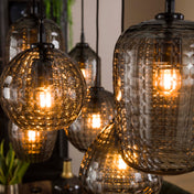 Hexara 4+3-licht - Rookgrijs glazen hanglamp