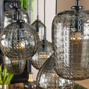 Hexara 4+3-licht - Rookgrijs glazen hanglamp