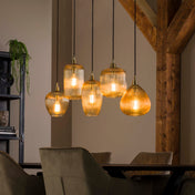 Strava 5-lichts - Amberkleurige glazen hanglamp