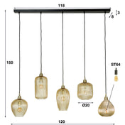 Strava 5-lichts - Amberkleurige glazen hanglamp
