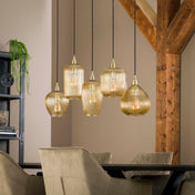 Strava 5-lichts - Amberkleurige glazen hanglamp