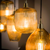 Strava 5-lichts - Amberkleurige glazen hanglamp