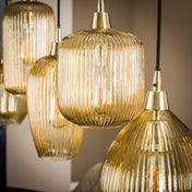 Strava 5-lichts - Amberkleurige glazen hanglamp