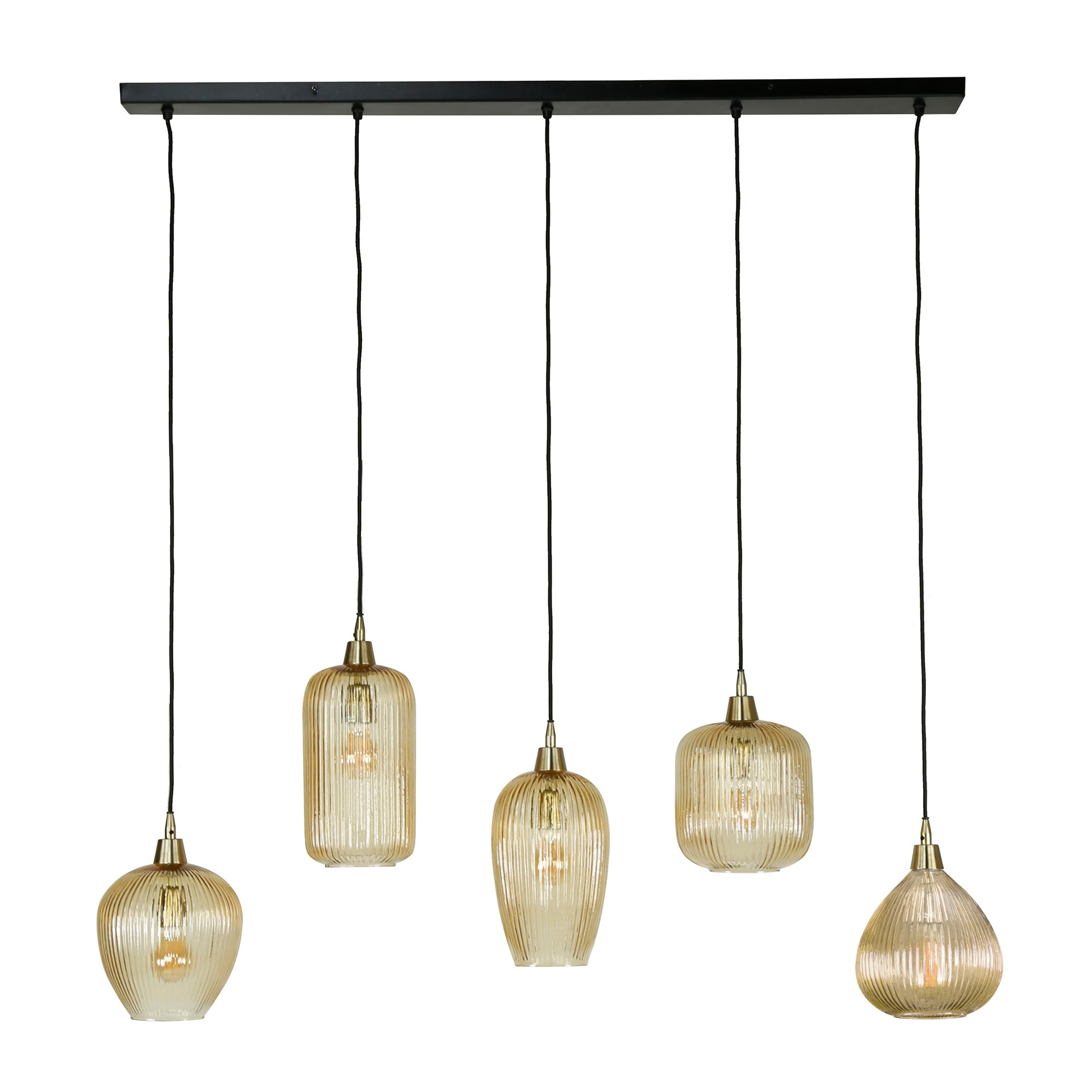 Strava 5-lichts - Amberkleurige glazen hanglamp