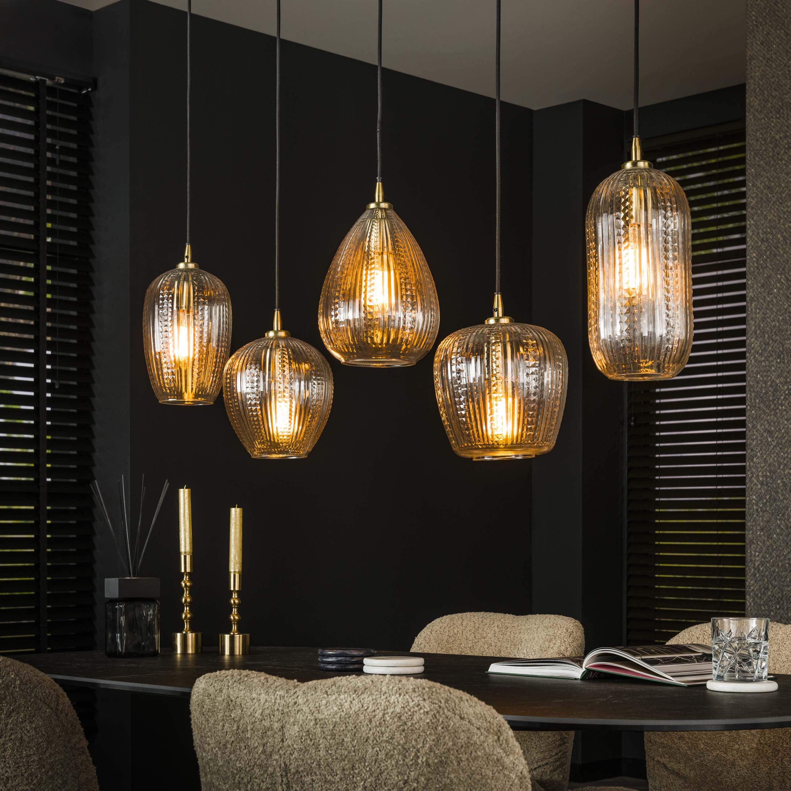 Diamera Grain 5-lichts - Diamantglazen hanglamp