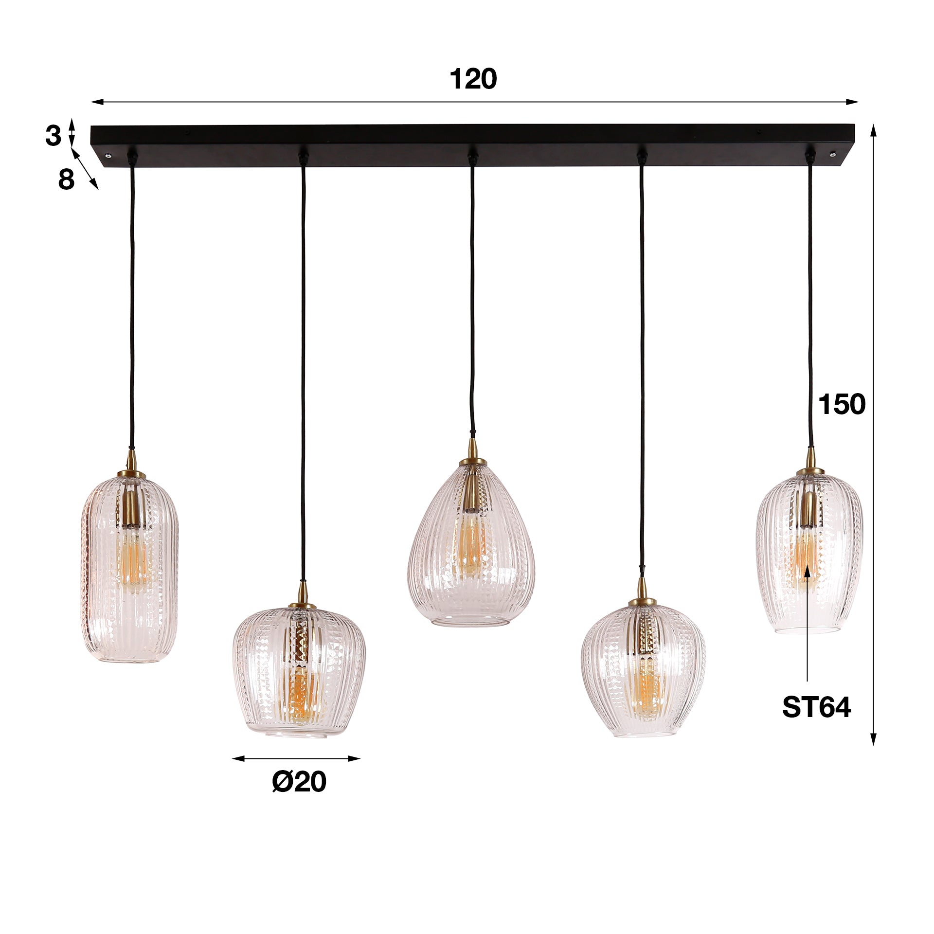 Diamera Grain 5-lichts - Diamantglazen hanglamp