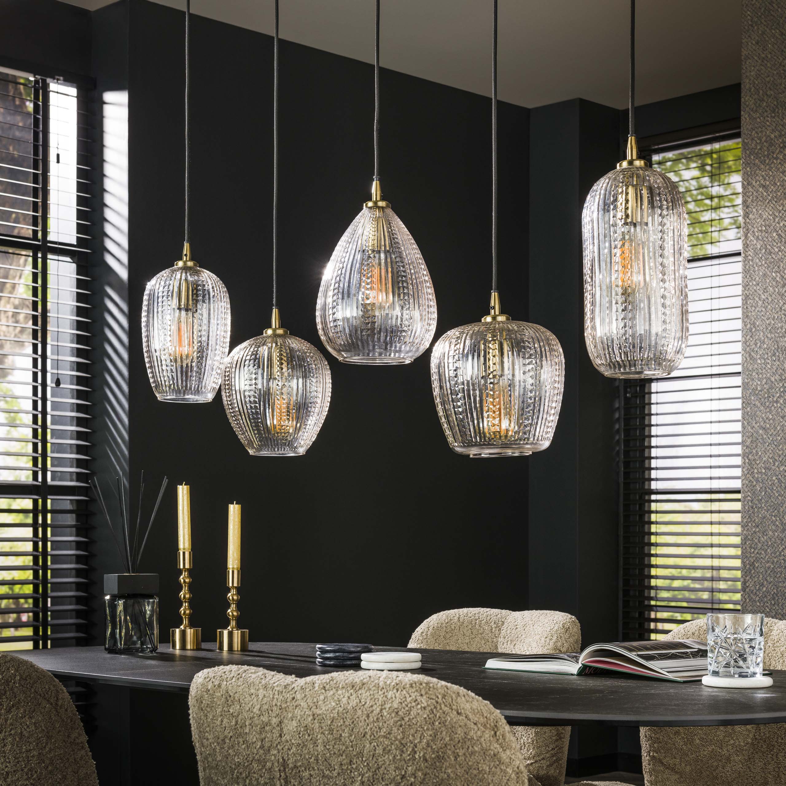 Diamera Grain 5-lichts - Diamantglazen hanglamp