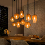Doria 5+4-lichts - Amberglazen hanglamp
