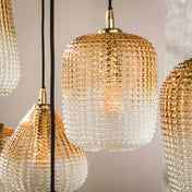 Doria 5+4-lichts - Amberglazen hanglamp