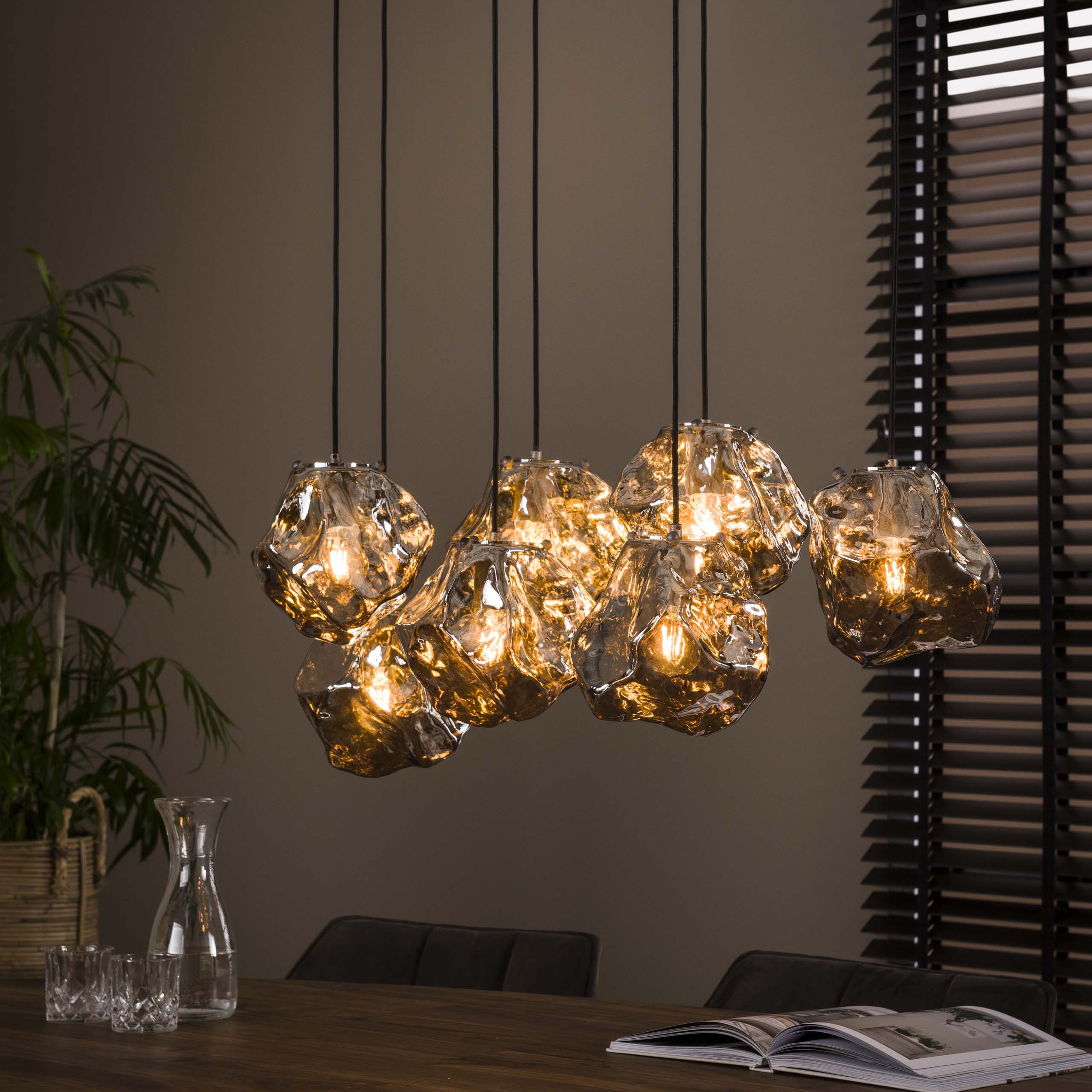 Rovara 4+3-lichts - Chroom glazen hanglamp