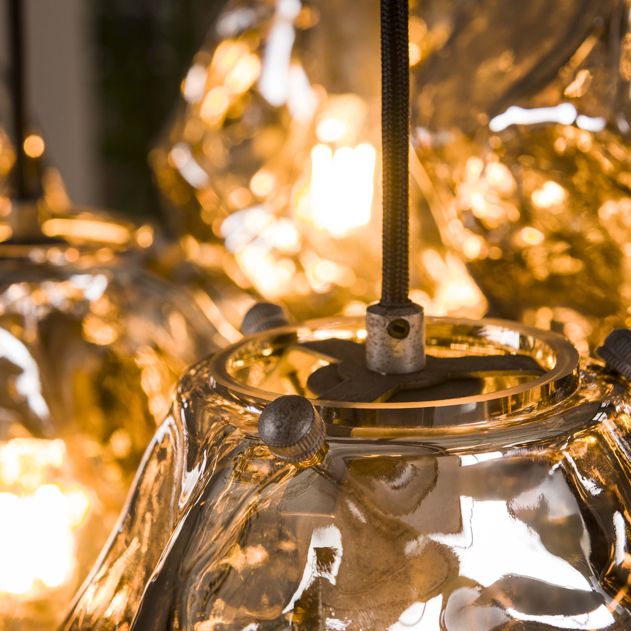 Rovara 4+3-lichts - Chroom glazen hanglamp