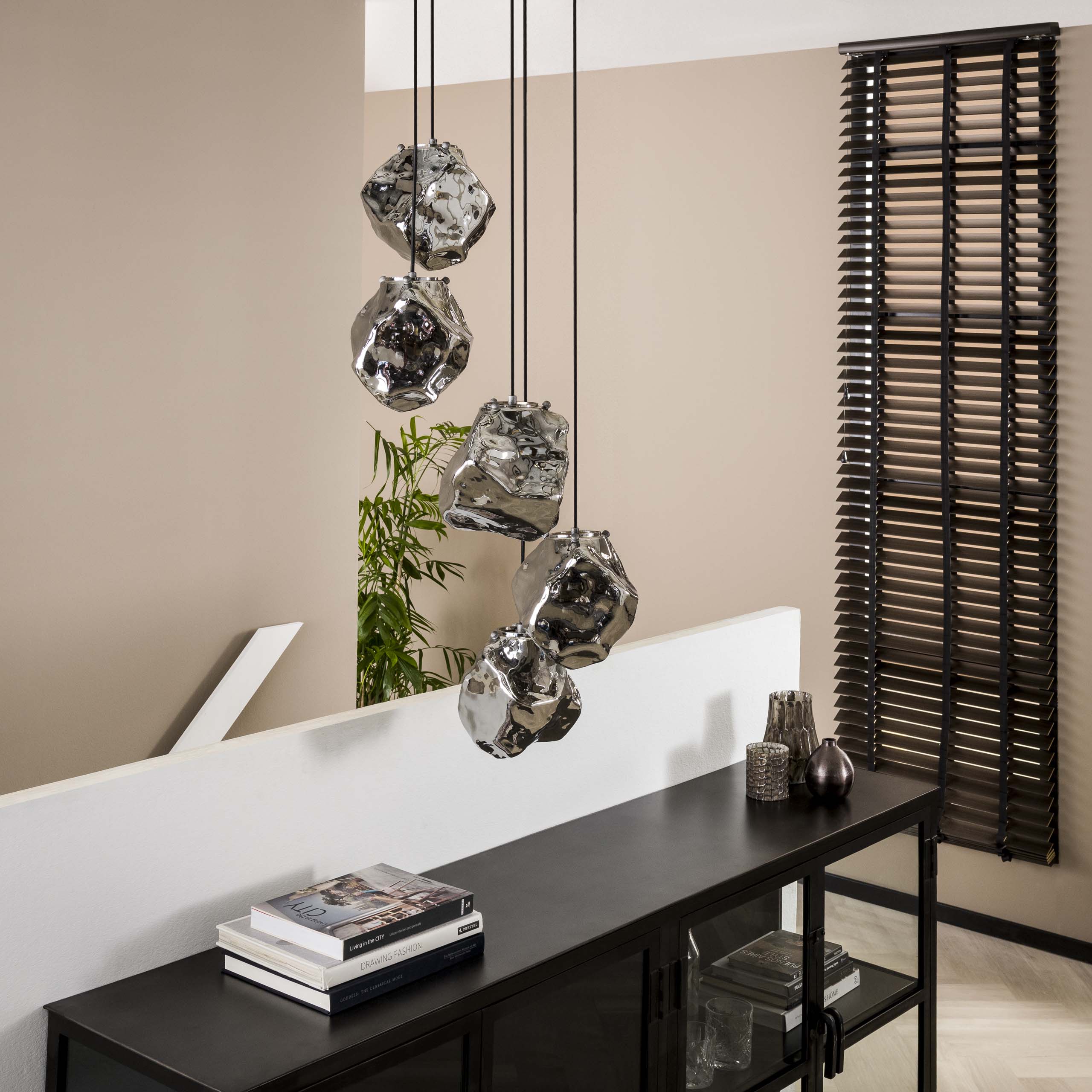 Rovara 5-lichts hanglamp - Chroom glas